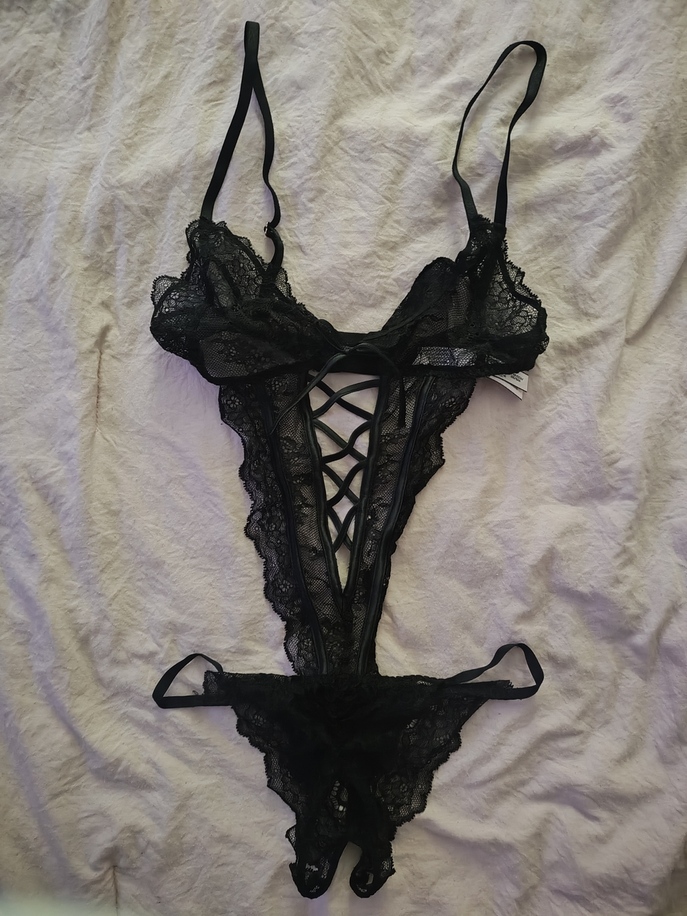 Victoria's Secret Black Lace Crisscross Teddy Xs Nwt